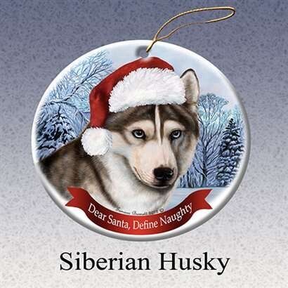Holiday Pet Gifts Siberian Husky Santa Hat Dog Porcelain Christmas Tree Ornament