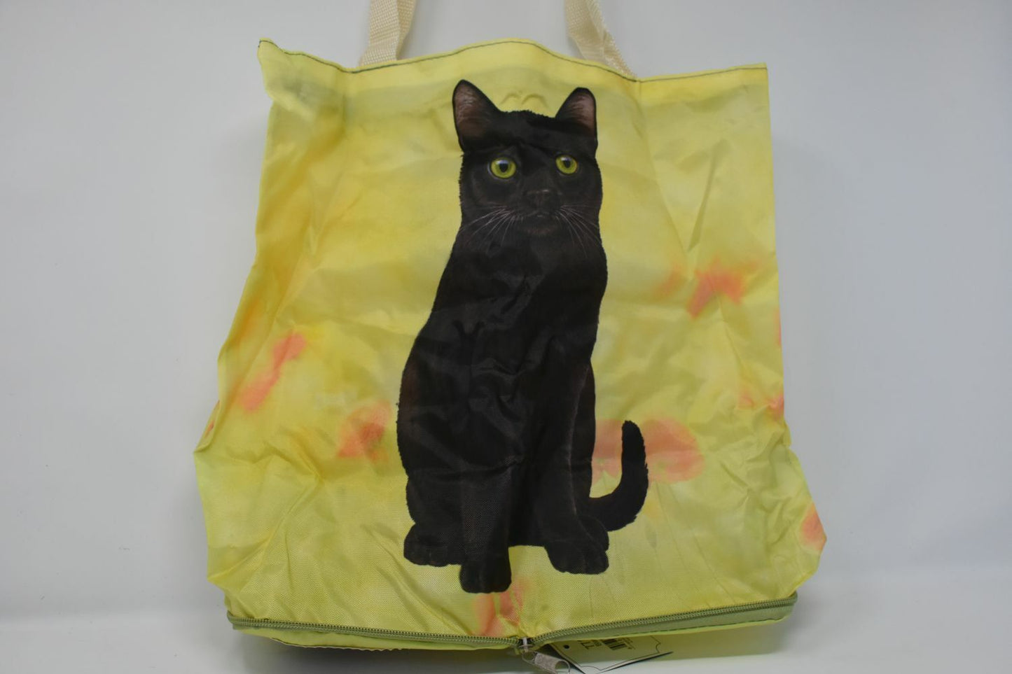 Black Cat Foldable Tote Bag - Durable, Waterproof - Zipper Market Tote