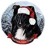 Holiday Pet Gifts Black/White Sheltie Santa Hat Dog Porcelain Ornament