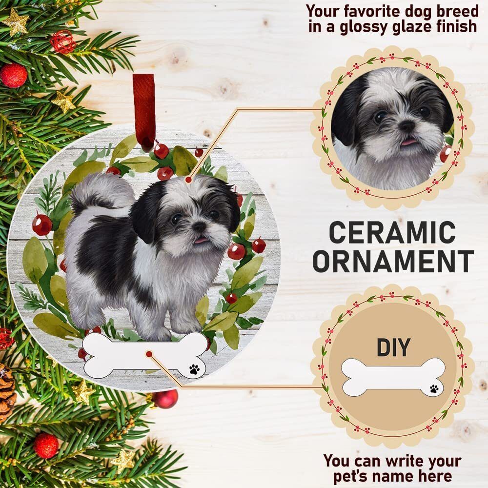 Black/White Shih Tzu Ornament - E&S Pets, Personalizable, Ceramic Round Ornament