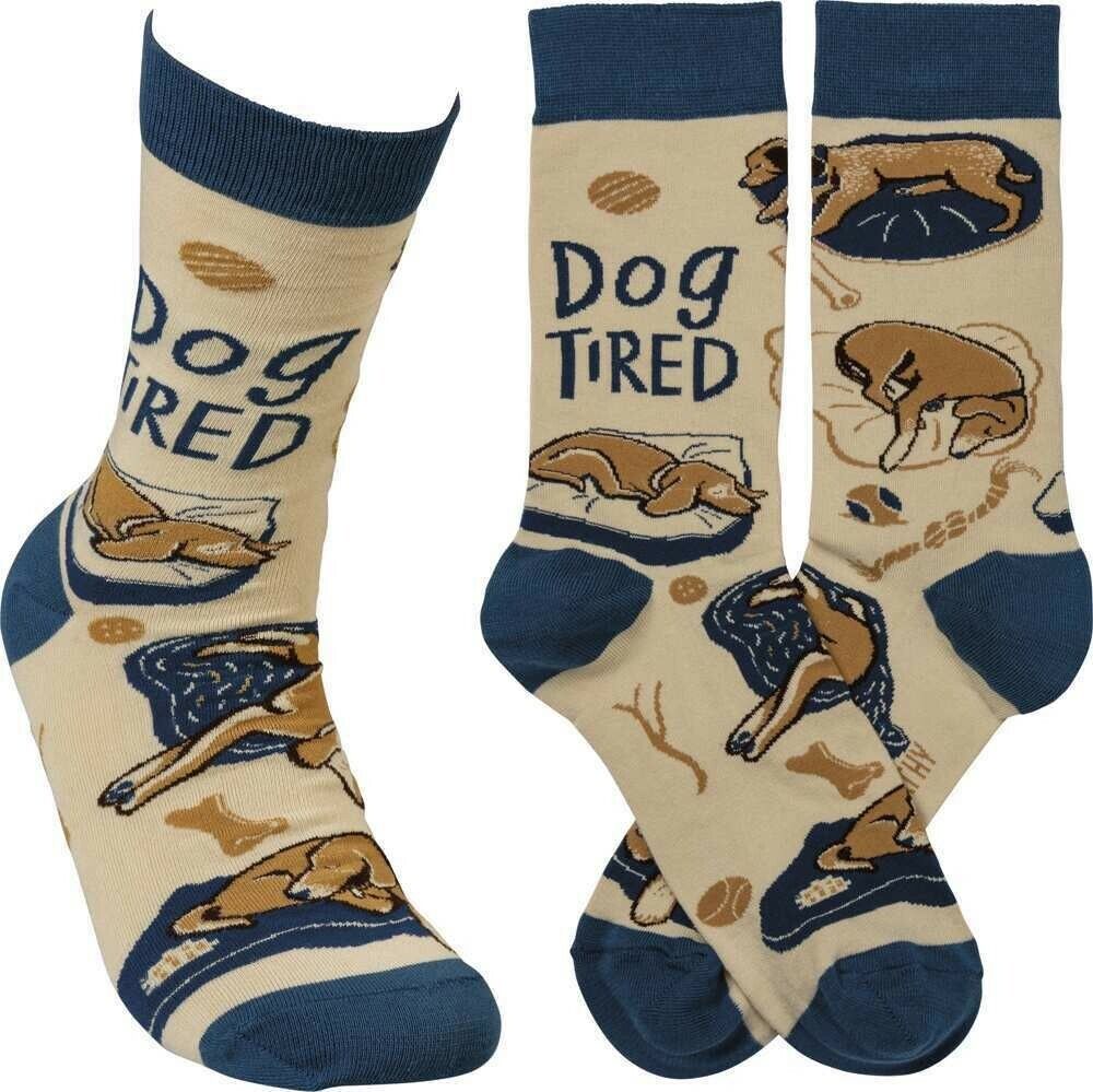 Primitives by Kathy Cotton Nylon Spandex Novelty Socks - Dog Tired