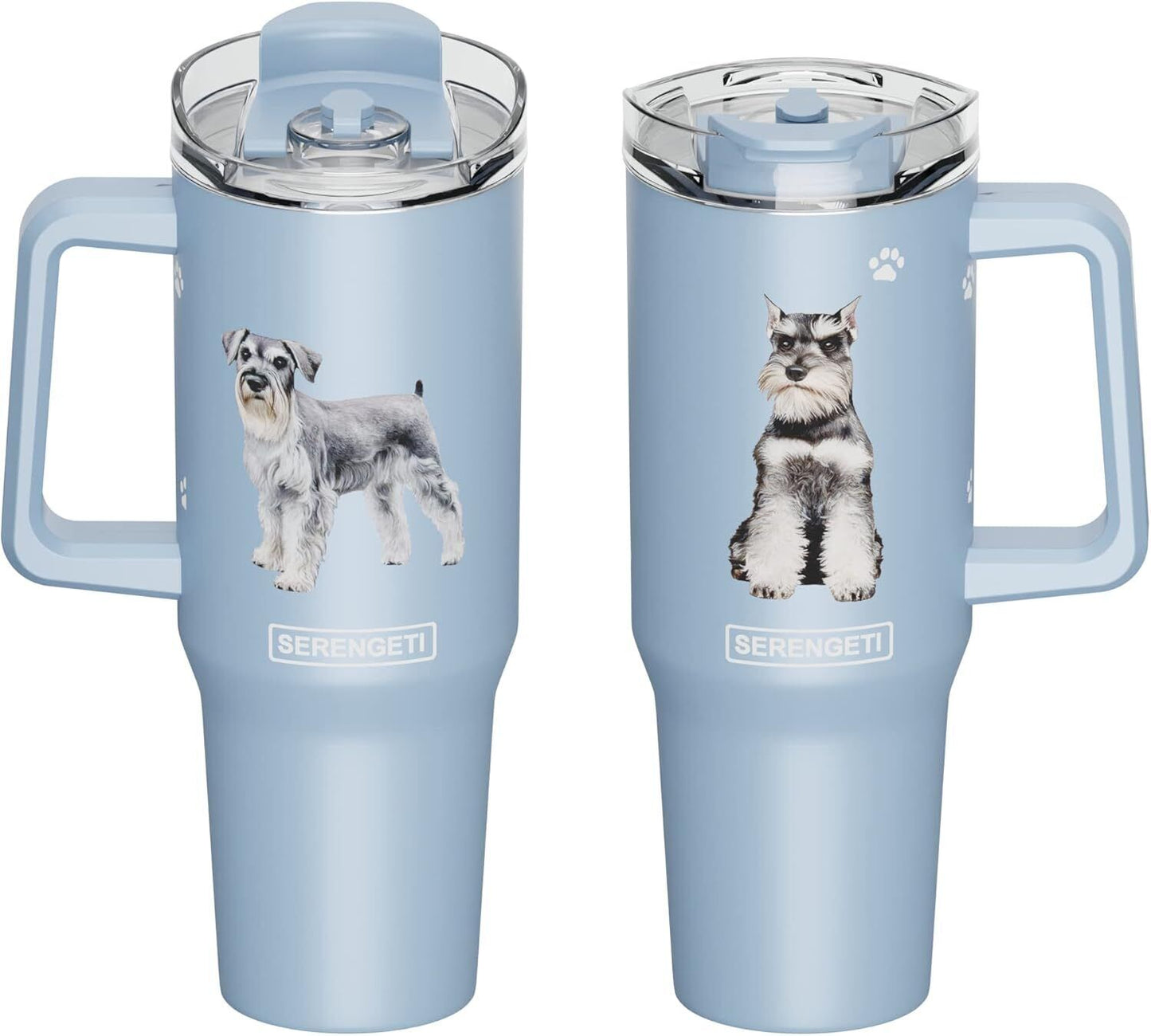 Serengeti 40 Oz Schnauzer Dog Stainless Steel Tumbler w Handle, Straw & Lid