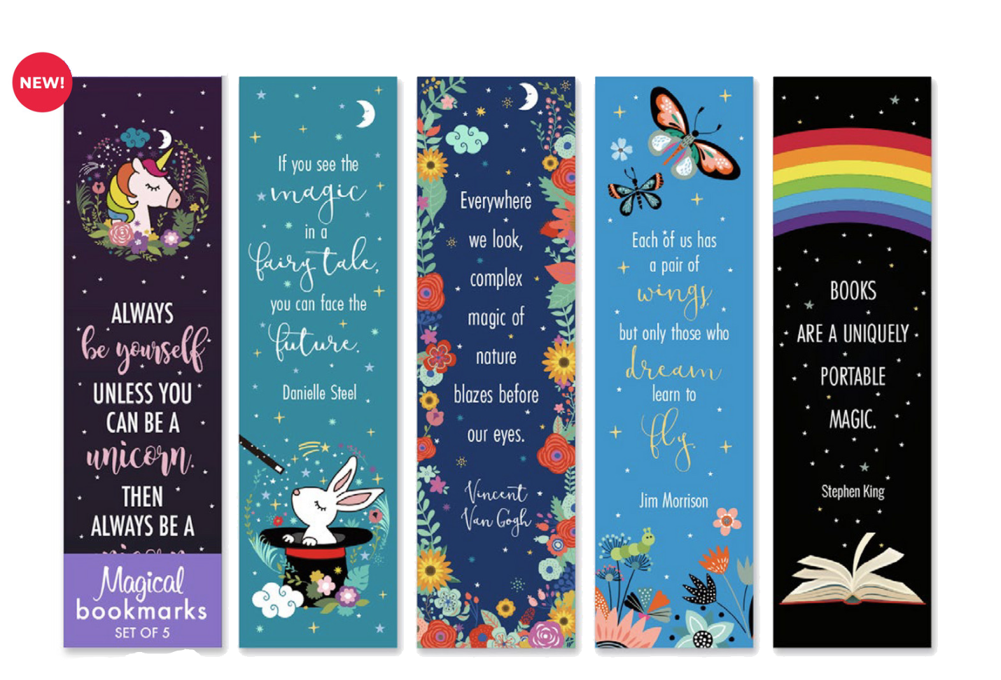 Re-Marks Unicorns & Rainbows Magical Sayings Set of 5, 2-Sided Bookmarks