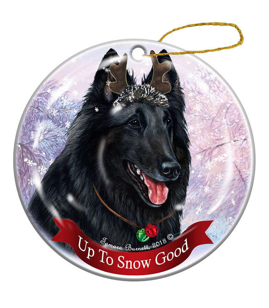 Holiday Pet Gifts Belgian Sheepdog 2 Reindeer Dog Porcelain Christmas Ornament