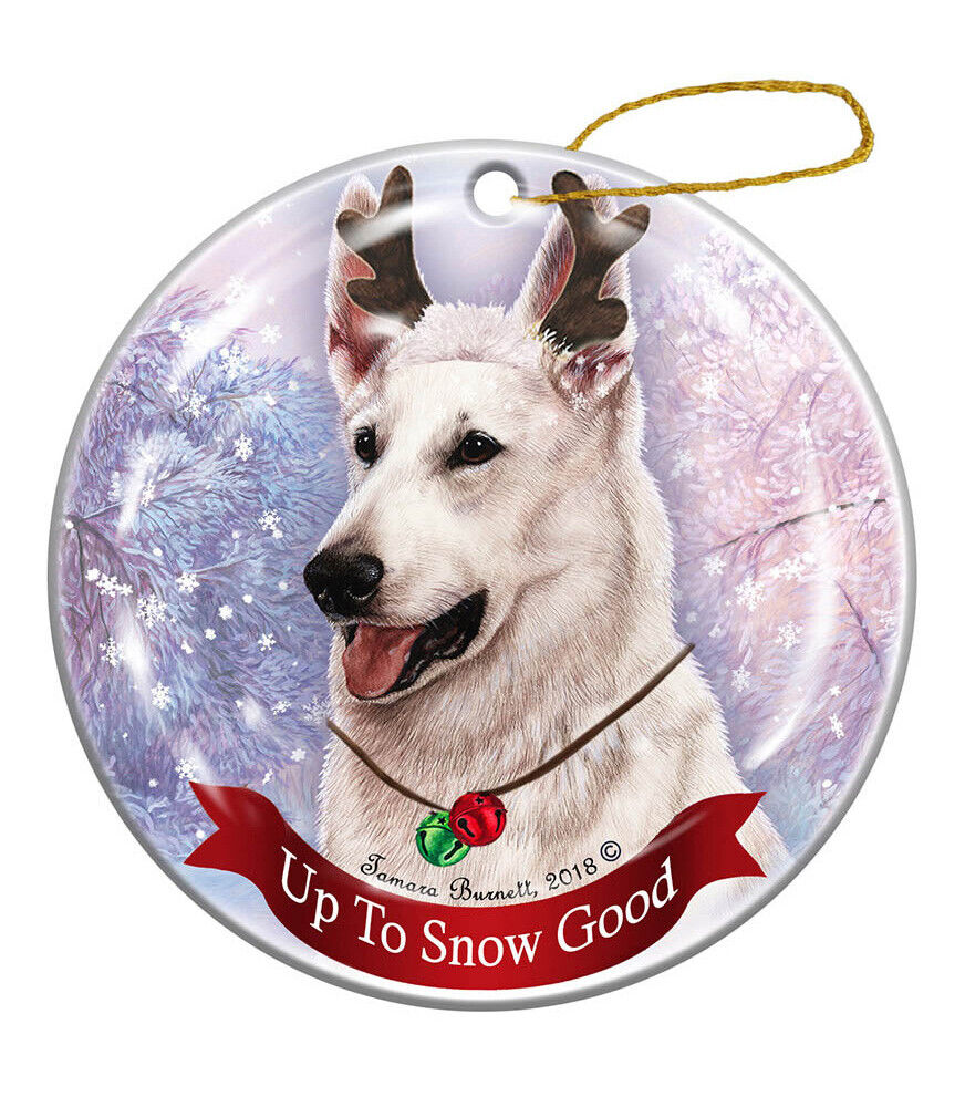 Holiday Pet Gifts White German Shepherd Dog Porcelain Christmas Ornament