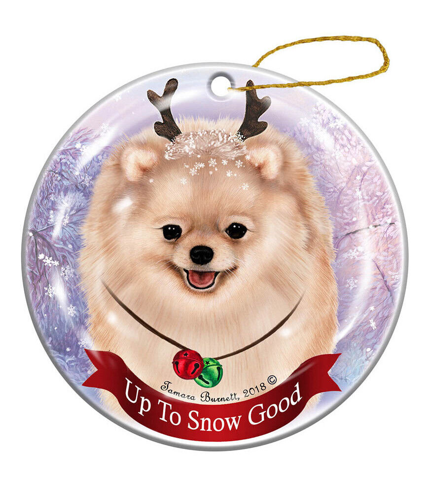 Holiday Pet Gifts Pomeranian Cream Dog Porcelain Christmas Ornament