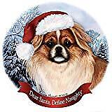 Holiday Pet Gifts Tibetan Spaniel Fawn/White Santa Hat Dog Porcelain Ornament