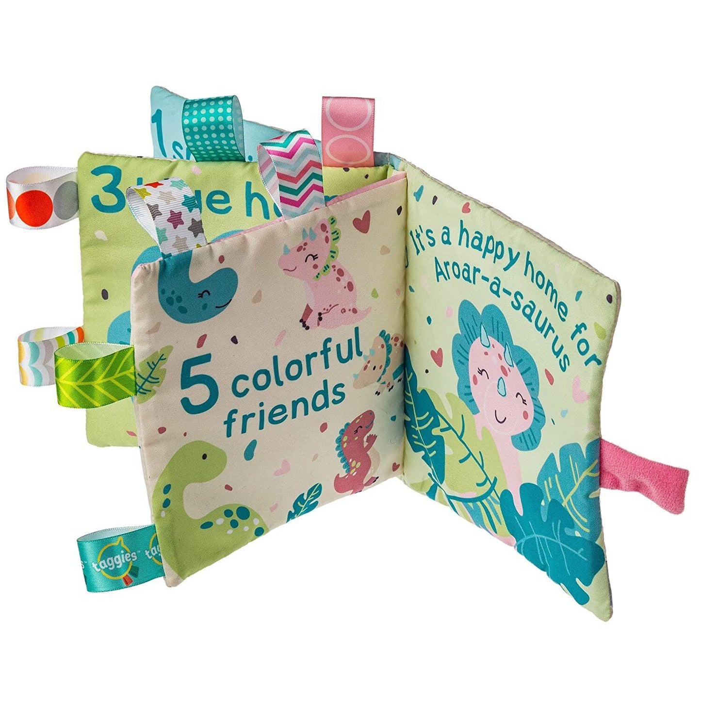Taggies Soft Cloth Book with Crinkle Paper & Squeaker, 6", Aroar-a-Saurus Dino