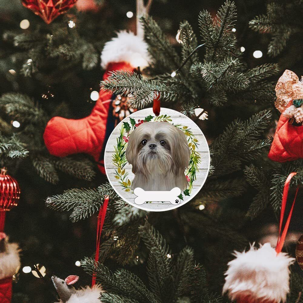 Shih Tzu Tan Ornament - E&S Pets, DIY Personalizable, Ceramic Round Ornament