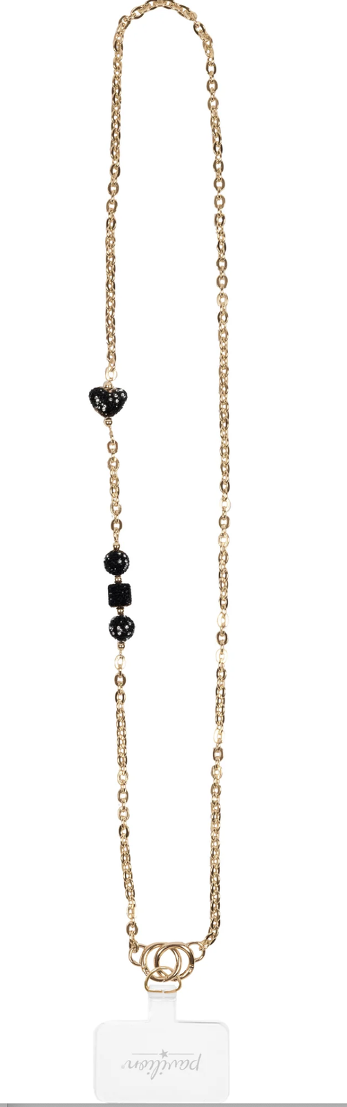 BLACK CRYSTAL CROSSBODY BEADED GOLD PHONE CHAIN, 56"