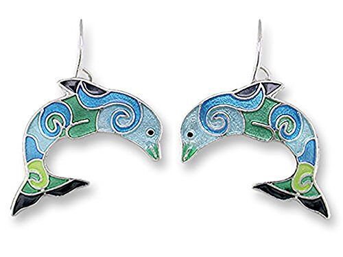 Sue Coccia Silver Plated Wave Dancer Dolphin Dangle Earrings