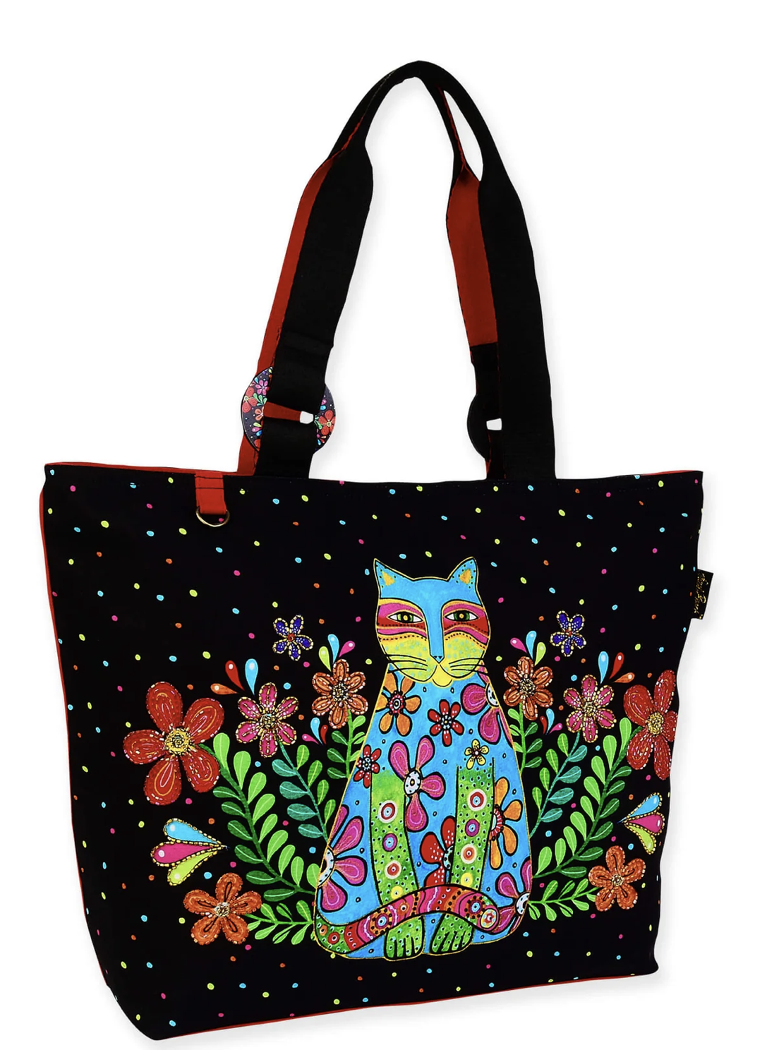 Sun'N'Sand Laurel Burch Kaleidoscope Kat Cat Black Tote Bag, 21" x 6.5" x 15"