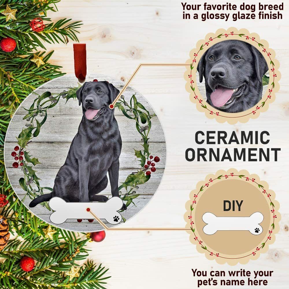 Black Lab Ornament - E&S Pets - DIY Personalizable, Ceramic Round Ornament