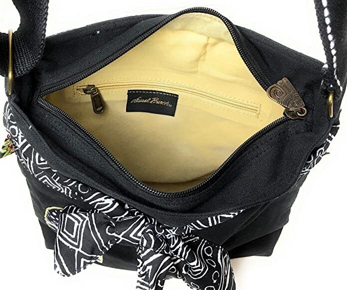 Laurel Burch Feline Crossbody Shoulder Bag Purse, Black Polka Dot Cat