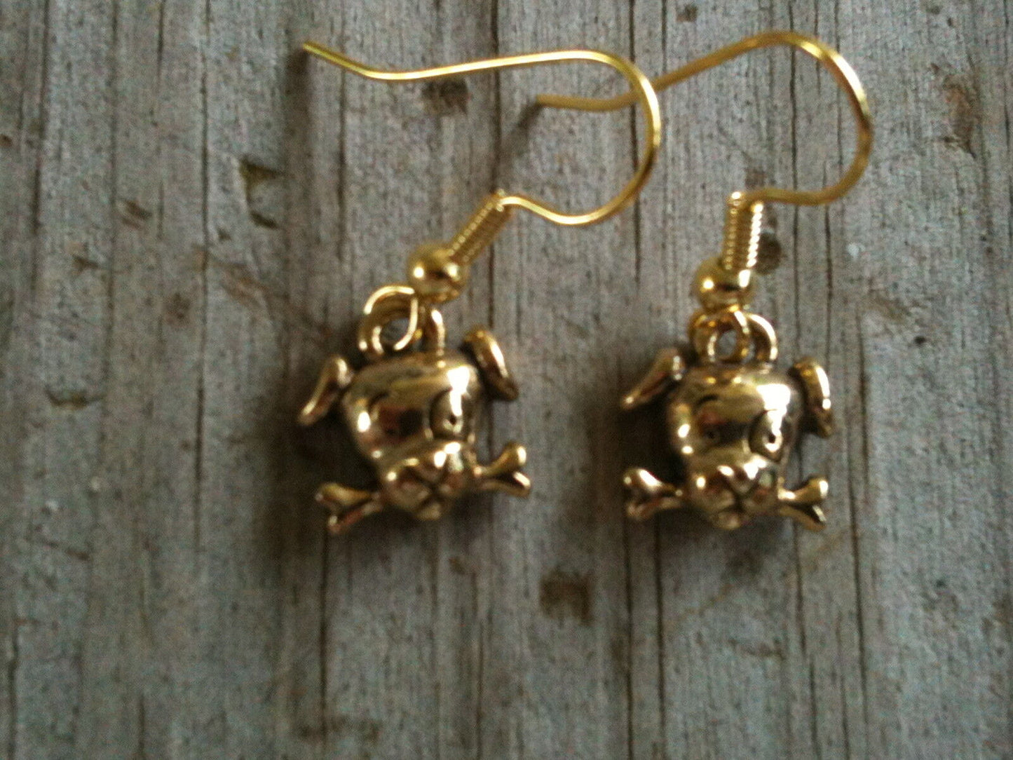 Cute Dog Head with Bone Gold Plated Lead Free Pewter Earrings