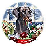 Doberman Blue Uncropped Porcelain Ornament Pet Gift Santa I Can Explain!