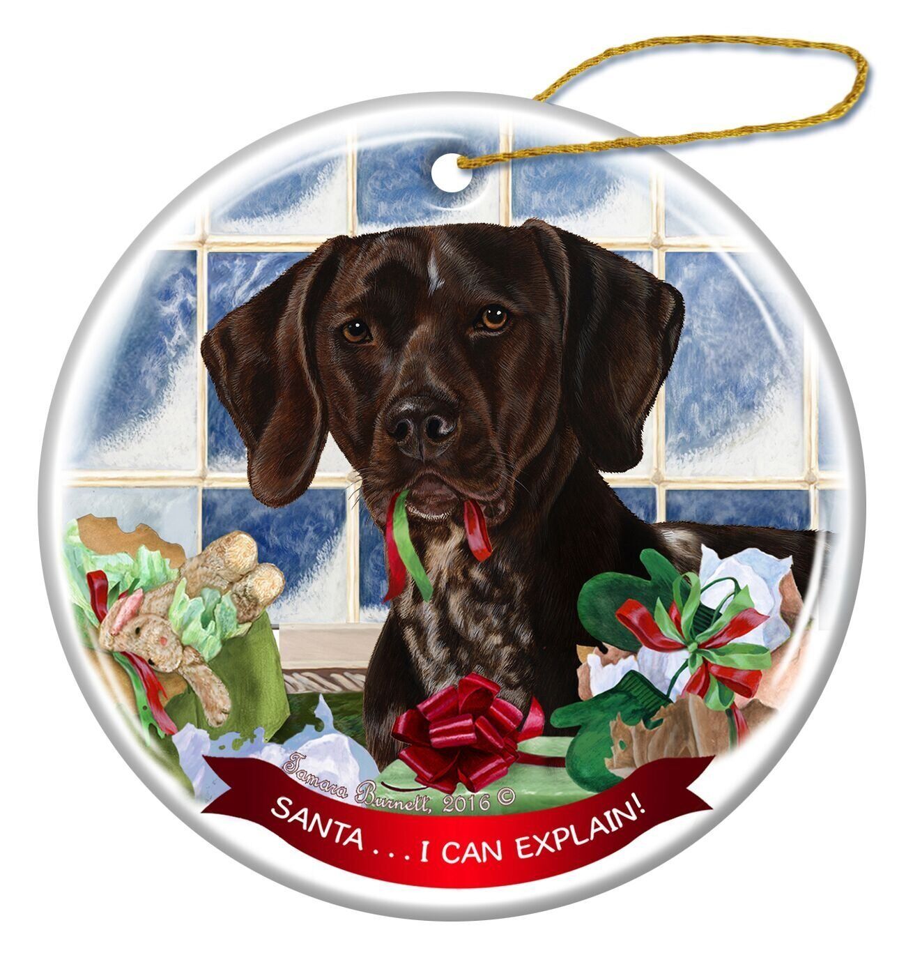 German Shorthair Porcelain Hanging Ornament Pet Gift Santa I Can Explain!