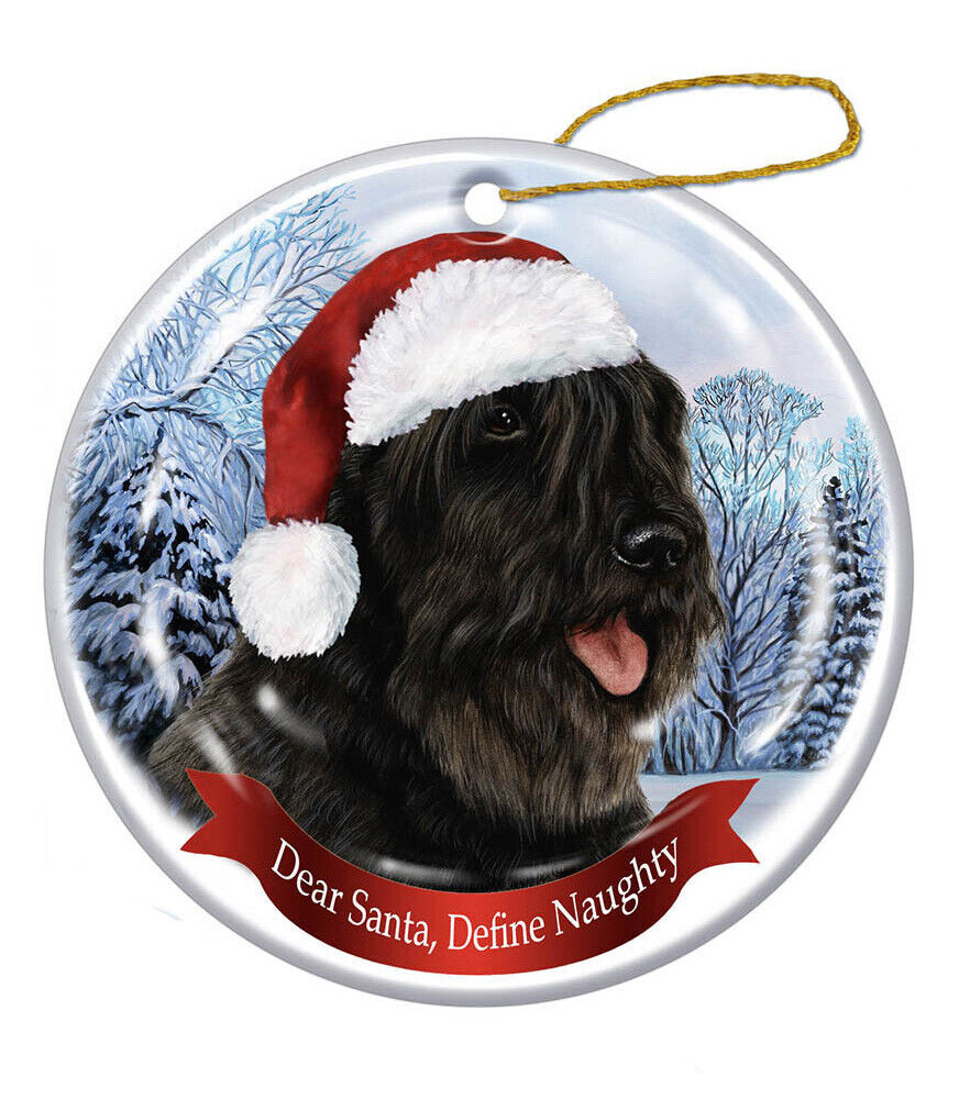 Holiday Pet Gifts Bouvier (Black) Santa Hat Dog Porcelain Christmas Ornament