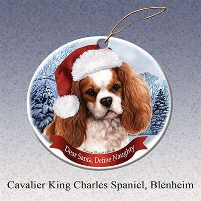 Cavalier King Charles Spaniel Dog Santa Hat Christmas Ornament Porcelain