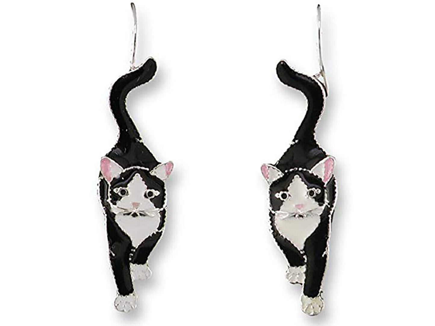 Zarah Linda Bolhuis Socks the Tuxedo Cat Enameled Dangle Earrings 1.25 Inch