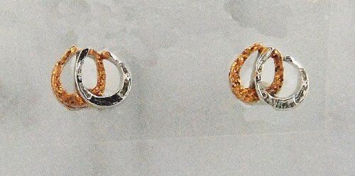Finishing Touch 2-Tone Double Horseshoe Small Glitter Earrings, Gold