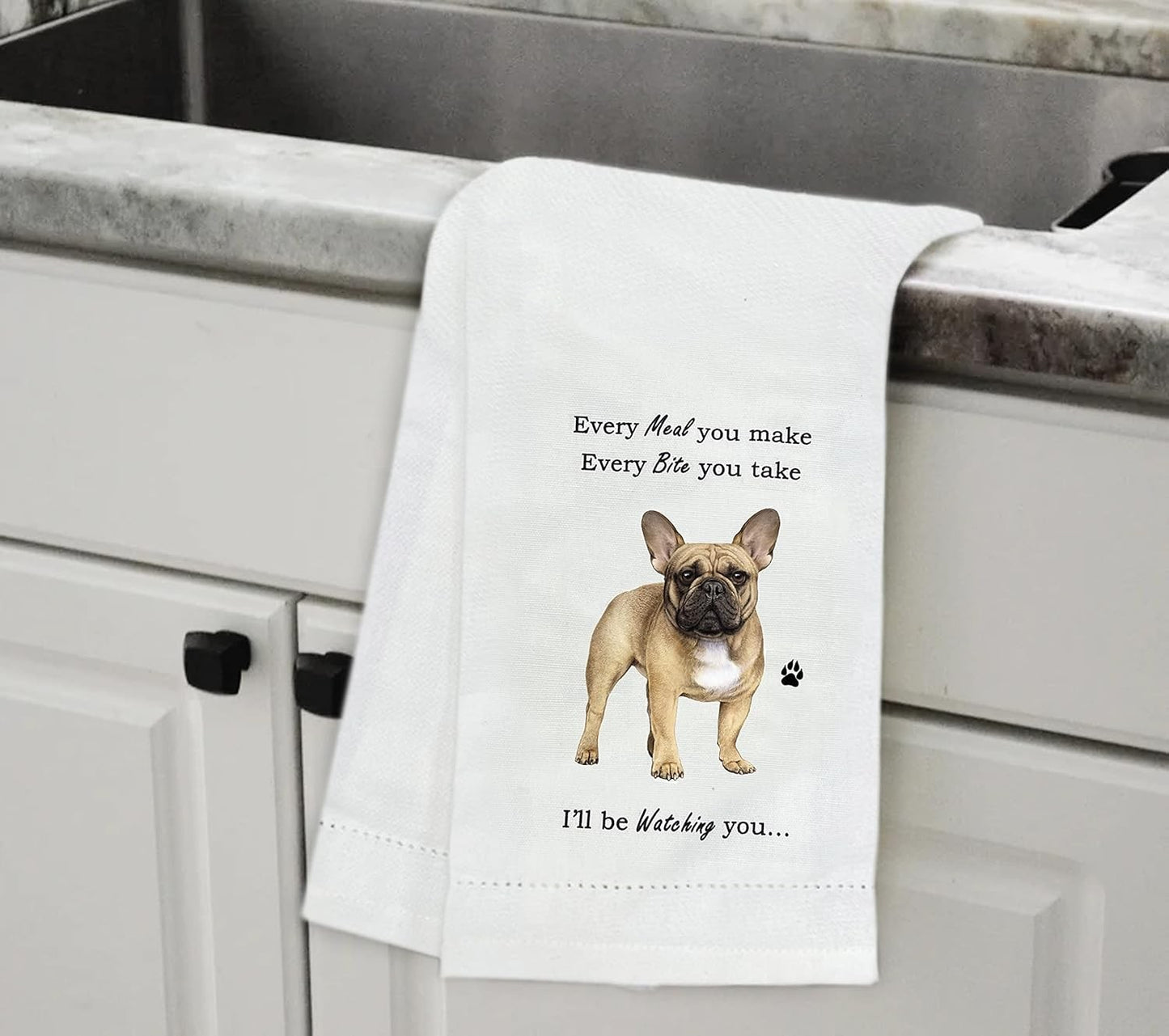 E&S Pets 711-64 French Bulldog Dog Kitchen Towel, Off-white