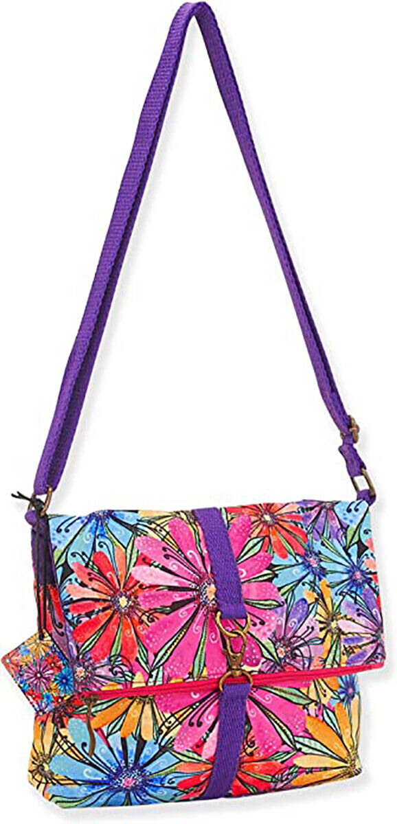 Laurel Burch Fleur Flapover Flower Crossbody Shoulder Bag Purse, 10 x 2 x 8"