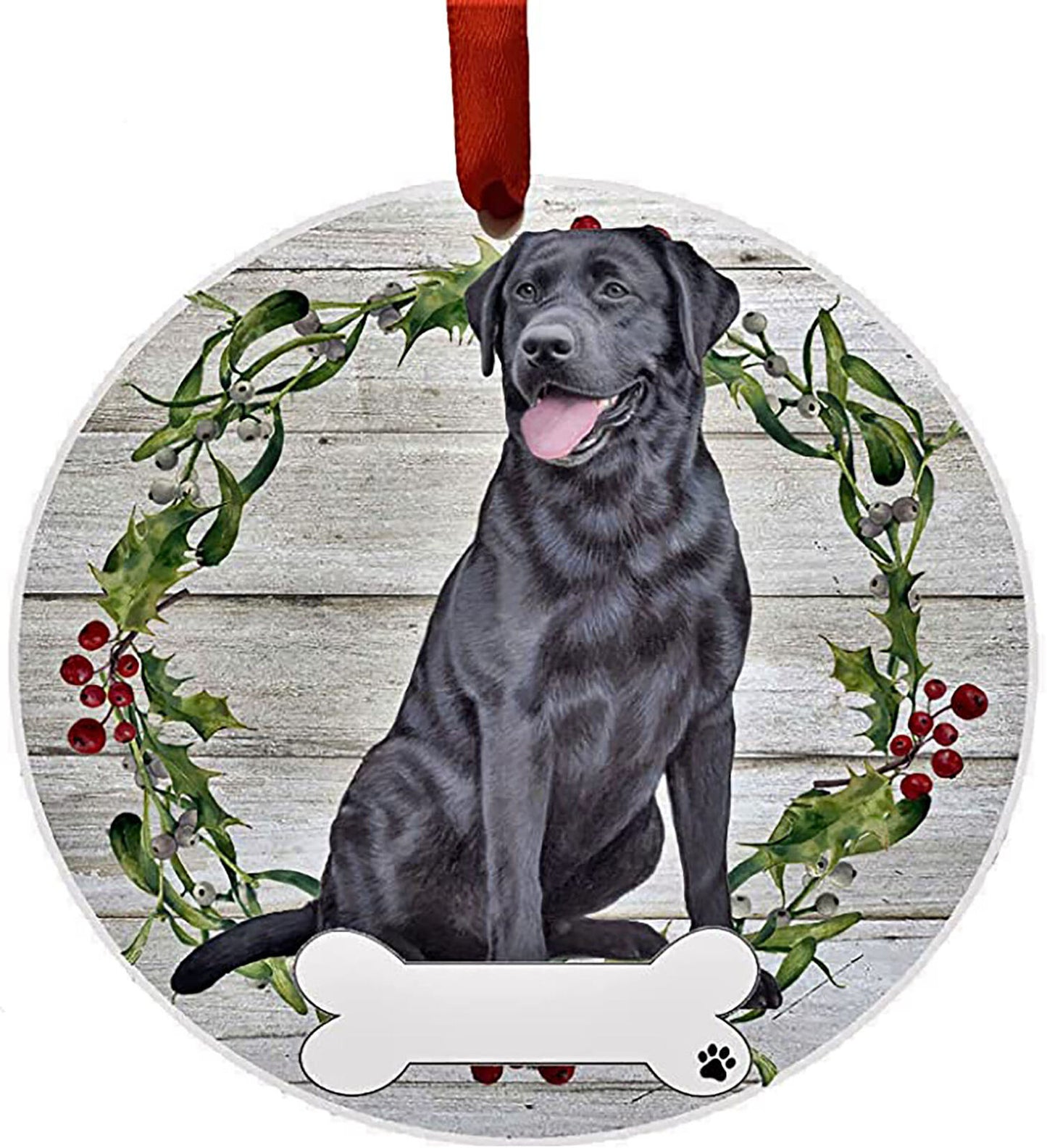 Black Lab Ornament - E&S Pets - DIY Personalizable, Ceramic Round Ornament