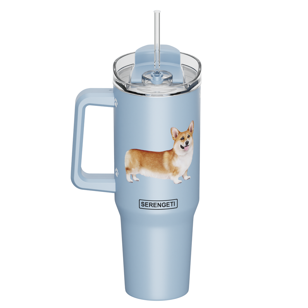 Serengeti 40 Oz Welsh Corgi Dog Stainless Steel Tumbler w Handle, Straw & Lid