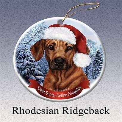 Holiday Pet Gifts Rhodesian Ridgeback Santa Hat Dog Porcelain Christmas Ornament