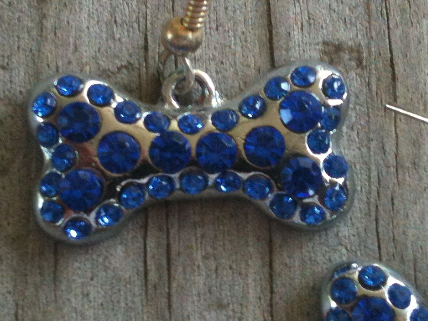 Royal Blue Sparkling Crystal Bone Dog Earrings