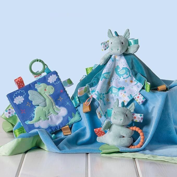 Taggies Soft Baby Rattle with Teether Ring and Sensory Tags, 6", Drax Dragon