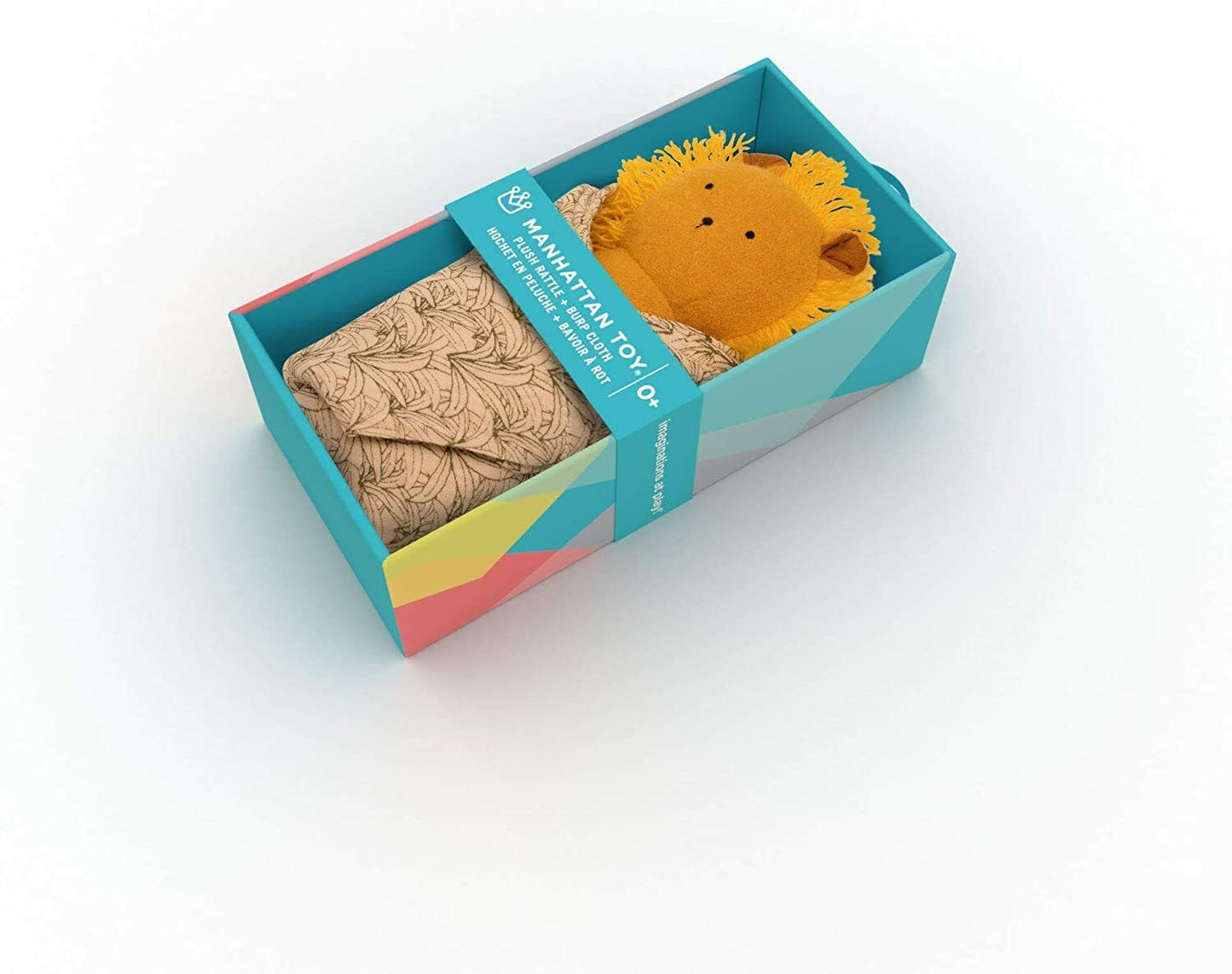 Manhattan Toy Embroidered Plush Lion Baby Rattle + Soft Cotton Burp Cloth