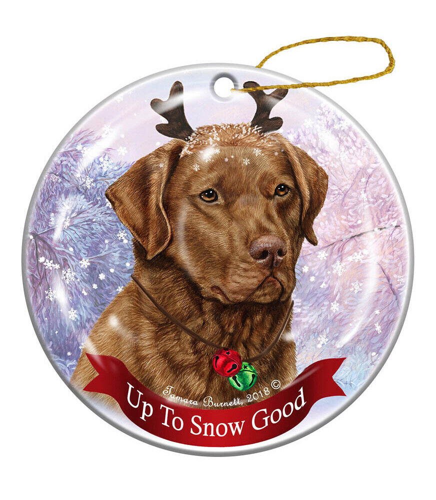 Red Chesapeake Bay Retriever Reindeer Dog Porcelain Christmas Ornament