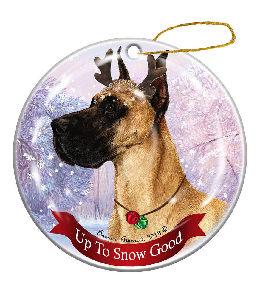 Holiday Pet Gifts Fawn Great Dane Cropped Dog Porcelain Christmas Ornament