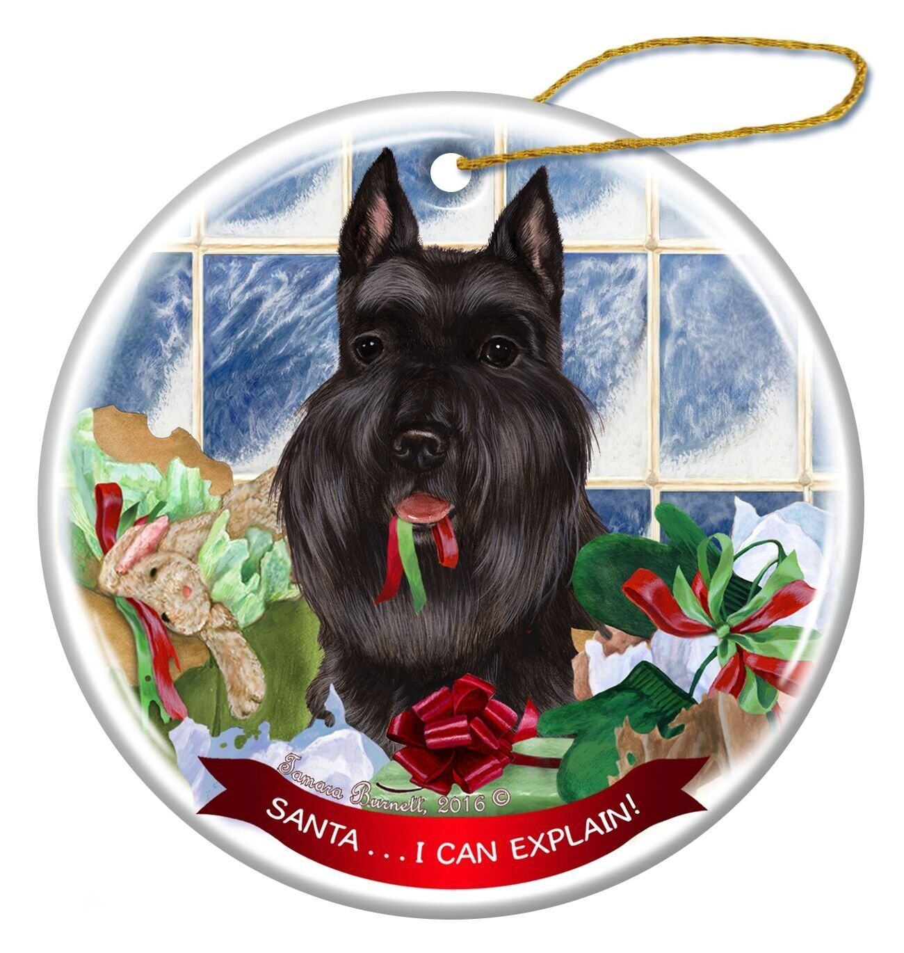 Black Cropped Schnauzer Dog Porcelain Ornament Pet Gift 'Santa.. I Can Explain!