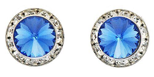 Finishing Touch Large Crystal Stone Show Earrings Blue Sapphire - Silver Finish