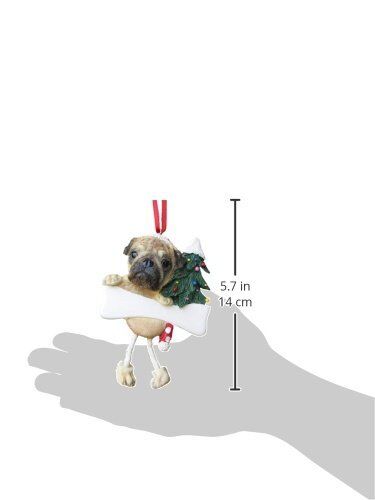 Pug Ornament with Unique "Dangling Legs" Hand Painted and Easily Personalized