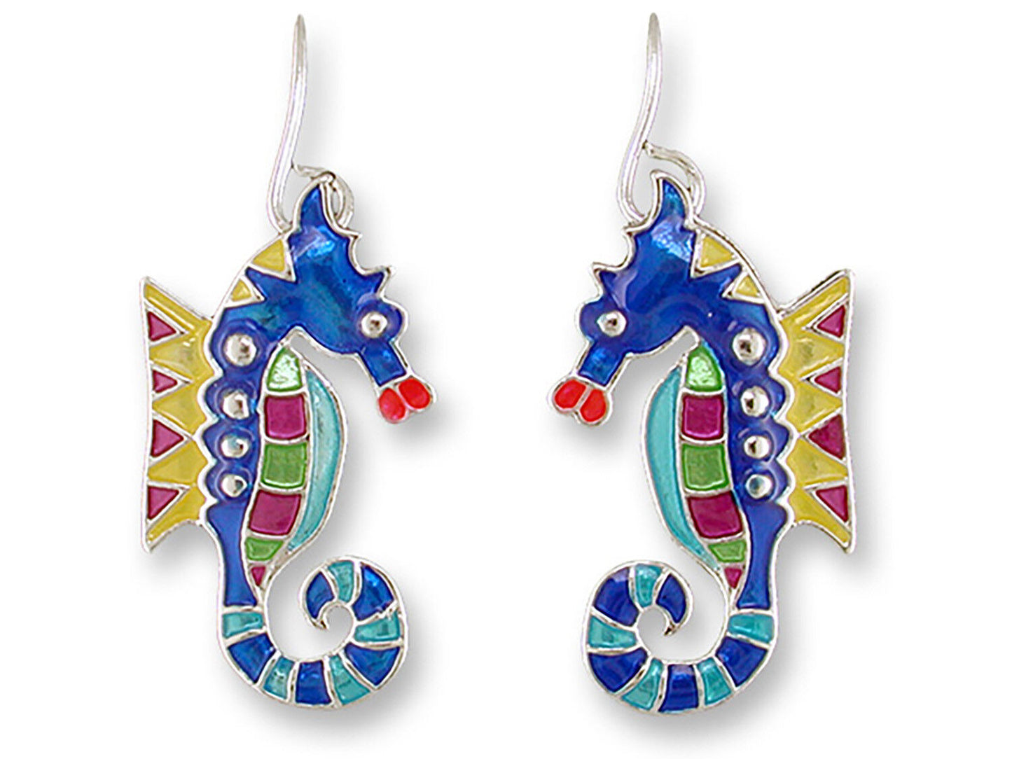 Judith Geiger Silver Plated Calypso Seahorse Enamel Dangle Earrings