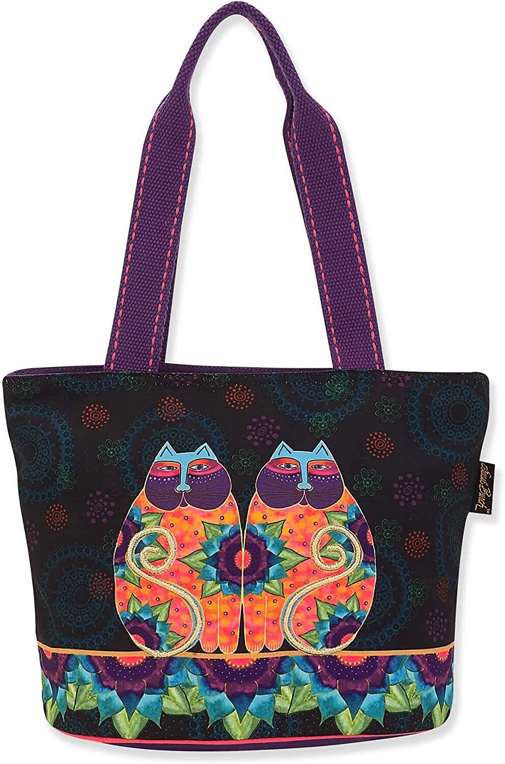 Laurel Burch Celestial Lotus Cats Medium Shoulder Bag Tote Style Handbag Purse