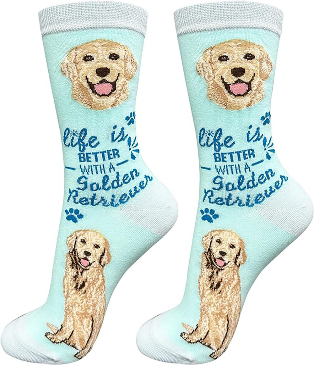 E&S Pets Pet Lover Socks, Life is Better with a Golden Retriever 2 (Aqua)