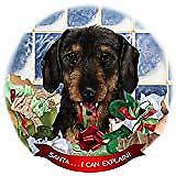 Dachshund Wirehair Black/Tan Dog Porcelain Ornament 'Santa. I Can Explain!'