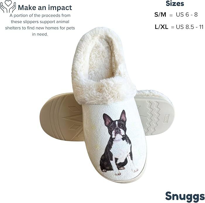 E&S Pets Boston Terrier Snugg Slippers for Pet Lovers - Memory Foam, L/XL