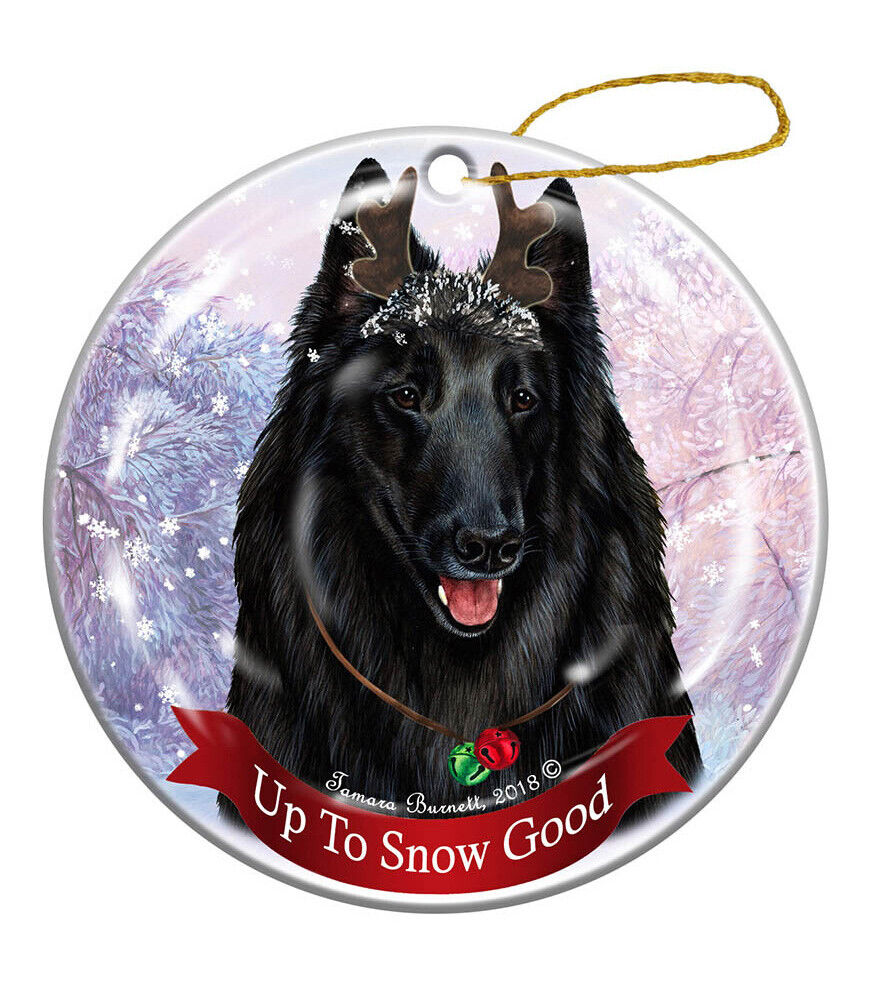 Holiday Pet Gifts Belgian Sheepdog 1 Reindeer Dog Porcelain Christmas Ornament