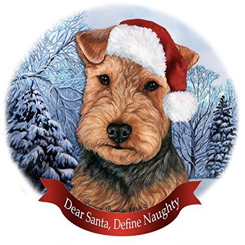 Holiday Pet Gifts Welsh Terrier (Black and Tan) Santa Hat Dog Porcelain Ornament