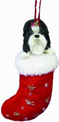 Shih Tzu Christmas Stocking Ornament with "Santa's Little Pals" Hand Painted