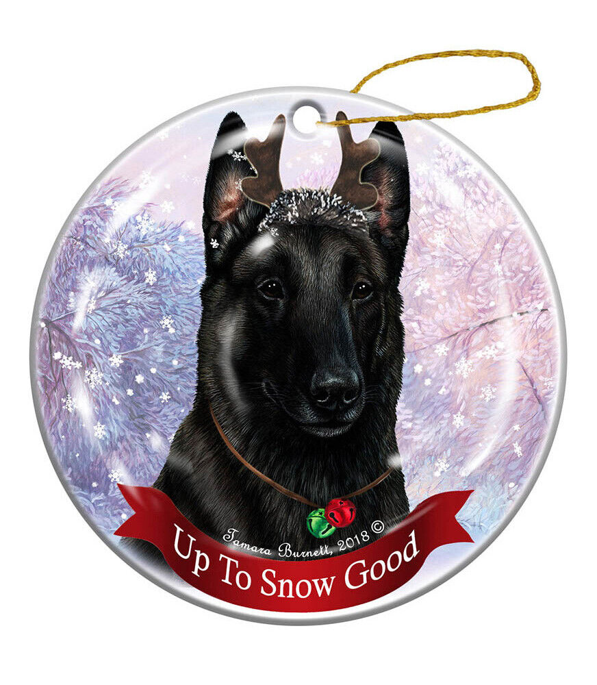 Pet Gifts Belgian Malinois Black Reindeer Dog Porcelain Christmas Ornament
