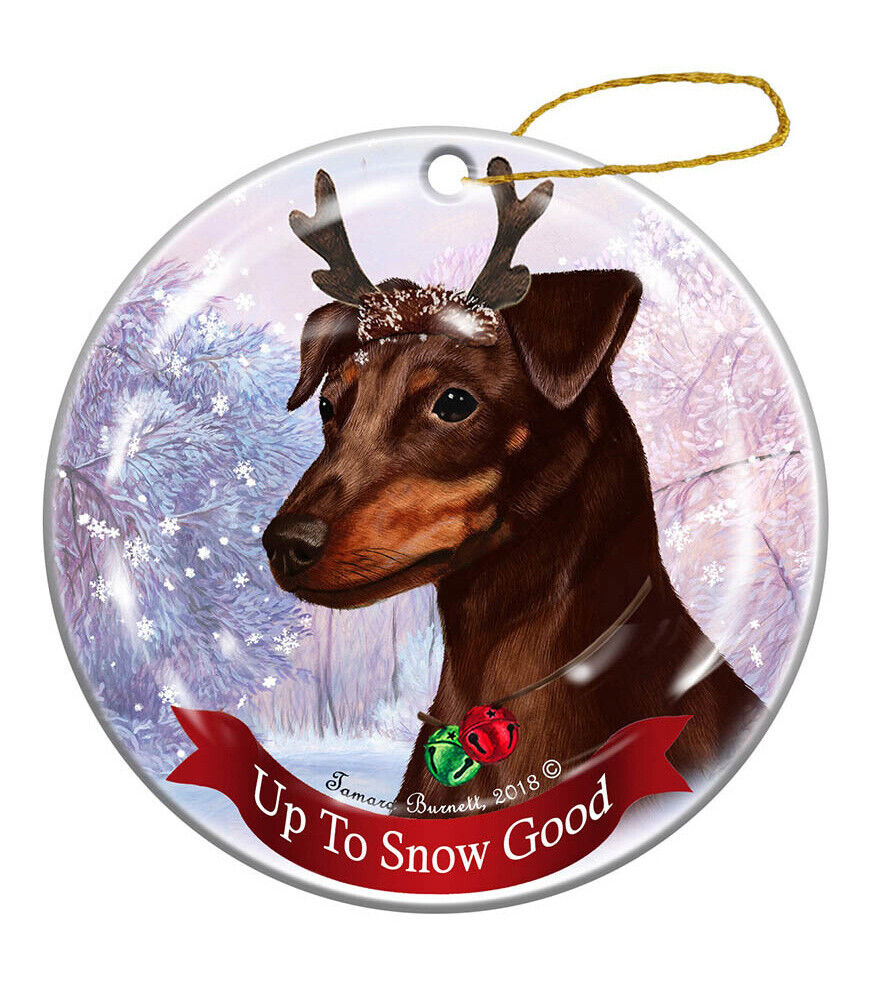 Holiday Pet Gifts Min Pin Chocolate Uncropped Dog Porcelain Christmas Ornament