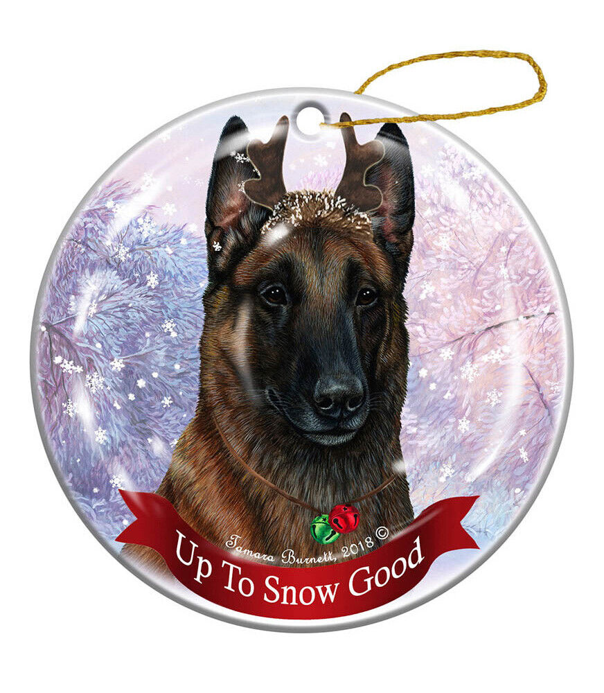 Holiday Pet Belgian Malinois Mahogany Reindeer Dog Porcelain Christmas Ornament