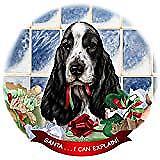 English Cocker Black/White Dog Porcelain Ornament 'Santa. I Can Explain!'